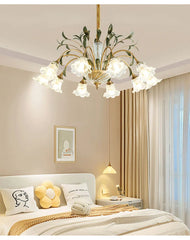 Gold Floral Crystal Chandelier Semi-Flush Ceiling Light