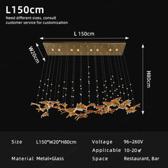 Chandelier dimensions and specifications on a black background