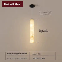 Marble Cylinder Pendant Light with Natural Stone Accent