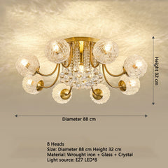 Polished Gold Crystal Starburst Semi-Flush Ceiling Light