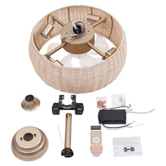 Ceiling fan kit with components on a white background