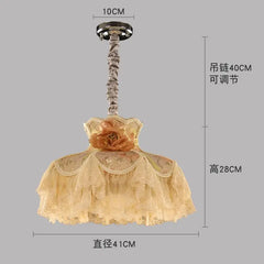 Pink Fabric Rose Flower Dress Pendant Light with Lace Ruffles