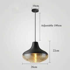 Glass Industrial Style Pendant Light with Ribbed Shade