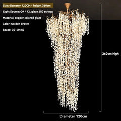 Copper Crystal Branch Chandelier for High Ceilings