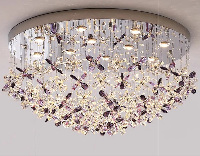 Ceiling light fixture with floral and butterfly design on a gray background