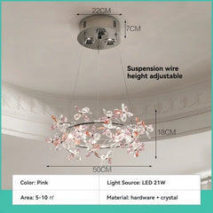 Crystal Floral Ring Chandelier Chrome Pendant Light