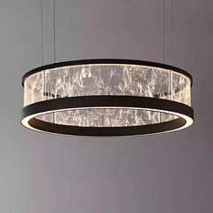 Modern Ring Pendant Light with Cracked Glass and Brushed Metal Finish