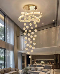 Modern Dimmable Staircase Crystal Pendant Chandelier