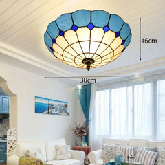 Blue Stained Glass Scalloped Semi-Flush Ceiling Light