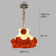 Pink Fabric Rose Flower Dress Pendant Light with Lace Ruffles