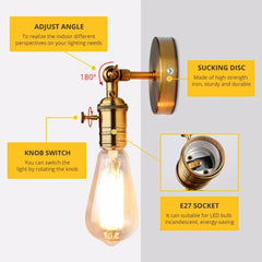 Gold Industrial Adjustable Folding Wall Sconce Exposed Bulb Design