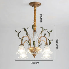 Gold Floral Crystal Chandelier Semi-Flush Ceiling Light