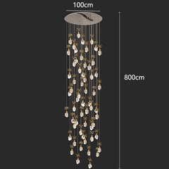 Chandelier with dimensions indicated on a black background