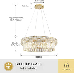 Gold Crystal Tiered Ring Chandelier with Rectangular Faceted Gems