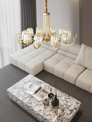 Gold Floral Crystal Chandelier with Fluted Glass Shades