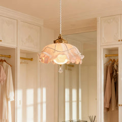 Gold Floral Pendant Light with Pearls & Crystals Accents