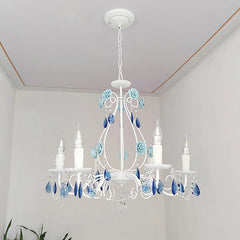 White Floral Crystal Chandelier Semi-Flush Ceiling Light