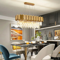 Tiered Crystal Chandelier with Black Accents and Gold Finish