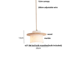 Pendant light with dimensions and features labeled on a white background