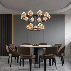 Gold Crystal Orb Linear Pendant Light with Oval Frame