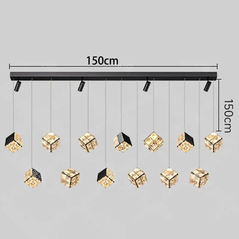 Chandelier with hanging crystal lights on a gray background