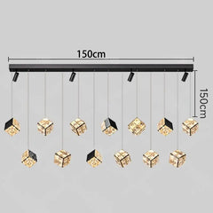 Chandelier with hanging crystal lights on a gray background