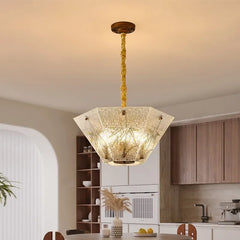 Brushed Gold Floral Pendant Light with Frosted Glass
