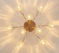 Gold Floral Crystal Chandelier Semi-Flush Mount Light