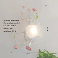 White Rose Bud Wall Sconce with Frosted Glass Bell Shade