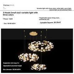 Gold Leaf Ring Pendant Light with White Accents Fixture
