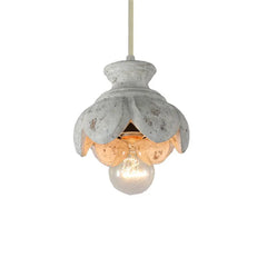 Wood Carved Floral Pendant Light Fixture Floral Stems Glass Shades
