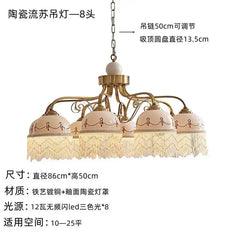Gold Floral Ceramic Pendant Light with Tassel Fixture