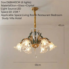 Gold Floral Glass Chandelier Multi-Arm Pendant Light