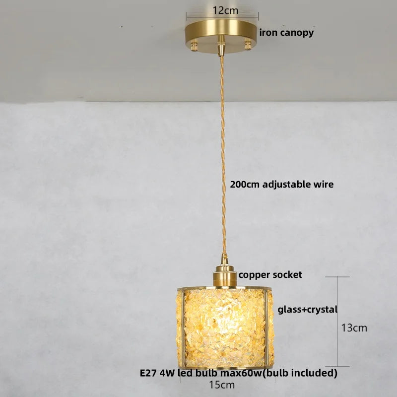 Pendant light with labeled parts on a gray background