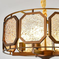Brushed Gold Floral Pendant Light with Frosted Glass