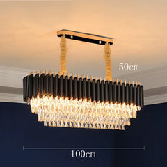 Modern chandelier with dimensions indicated on a gradient background