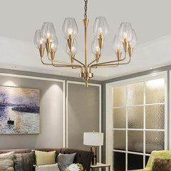 Gold Metal Frame Blue Glass Tear Drop Pendant Chandelier Light Fixture