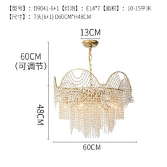 Gold Cascade Crystal Chandelier with Scalloped Arch Frame