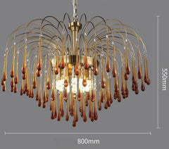 Chandelier with dimensions on a gray background