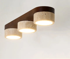 Natural Stone and Wood Linear Flush Mount Light Fixture
