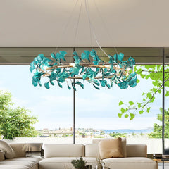Gold Ginkgo Leaf Ring Pendant Light Fixture with Amber Glow