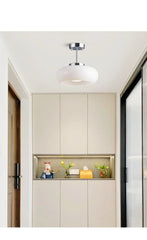 Brass Glass Dome Semi-Flush Mount Light with Yellow Shade