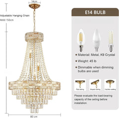 Gold Crystal Tiered Ring Chandelier with Rectangular Faceted Gems
