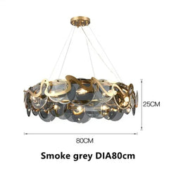 Gold Wave Chandelier with Clear Glass Disc Shades and Brass Accents