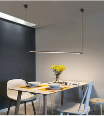 Modern Black Minimalist Linear Suspension Chandelier Frosted LED Light