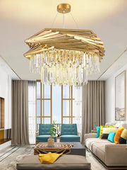 Gold Tiered Crystal Chandelier Hanging Pendant Light