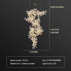 Gold Ginkgo Leaf Chandelier Light Cascading Branch Pendant