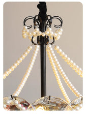 Iridescent Glass Petal Chandelier with Pearl Garland Accents