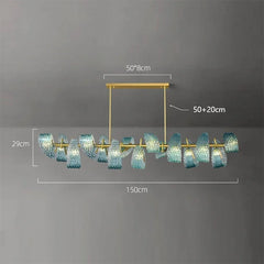 Chandelier with measurements on a gray background