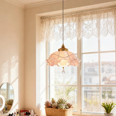 Gold Floral Pendant Light with Pearls & Crystals Accents